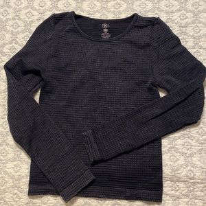 Aura Athletic Long Sleeve Black Waffle Top